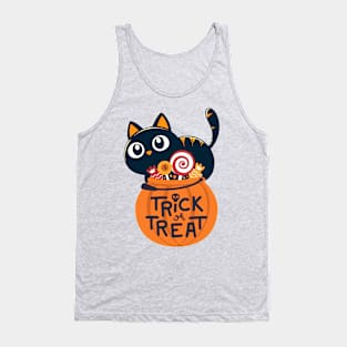 Cute Black Cat Lover Trick or Treat Funny Women Men Kids Tank Top